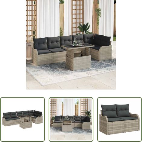 vidaXL Canapé poly rotin - Ensemble de Canapés avec coussin 7 pcs Gris clair Poly rotin (1/5)