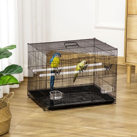 Noirs 60x41x41 cm - Cage à oiseaux Volière métallique avec mangeoires, 2 perchoirs, 3 portes et poignée de transport pour petits canaris