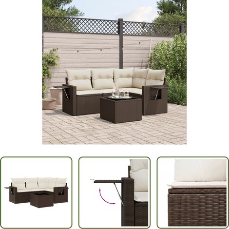 vidaXL Rattanmöbel - 5-tlg. Garten-Sofagarnitur mit Kissen Braun Poly Rattan (1/5)