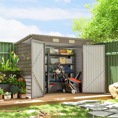 Leicht aufzubauender 3 m² großer Metall-Gartenschuppen/Gartenhaus mit verbesserter, verzinkter Stahlkonstruktion, hellgrau