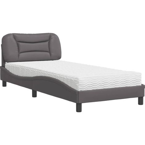 Lit simple,Lit adulte,Lit avec matelas gris 90x190 cm similicuir CFW59787 (1/5)