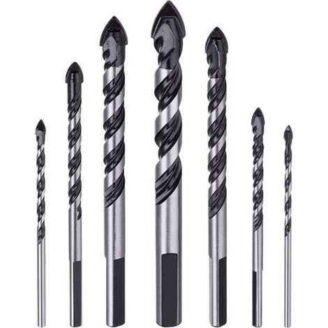 Lot de 7 forets à maçonnerie en carbure de tungstène pour porcelaine, carrelage, béton, mur de brique, verre, miroirs, plastique, maçonnerie et bois (3 4 5 6 8 10 12 mm) (1/5)