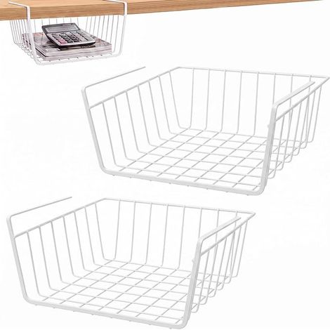 Paniers Suspendus en Métal Sous-Etagère, 28x15x23 cm–Rangement pour Cuisine, Garde-Manger, Salle de Bain et Bureau (1/5)