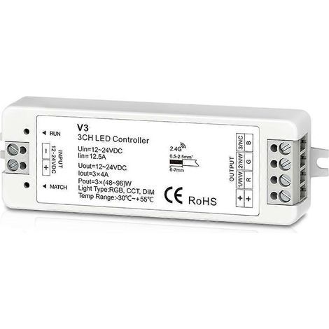 Contrôleur LED 3 canaux V3 2,4 GHz DC12-24 V à gradation progressive, télécommande pour ruban LED CCT (1/5)