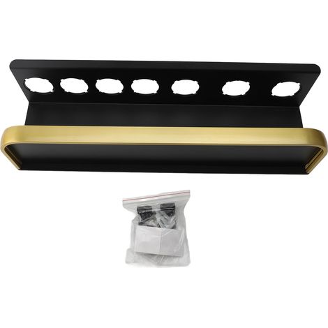 Organizzatore da parete per strumenti per capelli, scaffale multifunzionale per il bagno, elevata capacità di carico, interamente in alluminio nero e oro. (1/2)
