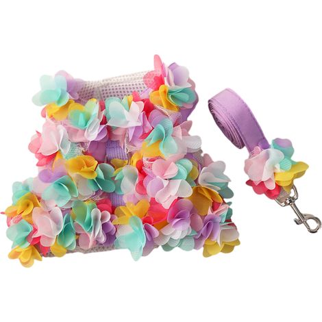1 harnais pour chien et chat, gilet à bretelles en maille respirante, avec laisse anti-fugue, taille L, rose/violet (1/5)