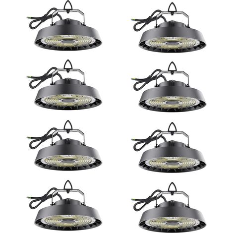 Modlicht-Lot de 8 Projecteurs LED industriel UFO 150W 24000LM 5000K–IP65,lentille 90°,170LM/W,luminaire pour entrepôt, atelier, usine, hall industriel [Classe B]