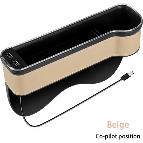 (Beige droit 1 pièce) Boîte de rangement colorée avec éclairage d'ambiance, double port USB pour téléphone et bouteille, organiseur d'espace entre les sièges, accessoire de voiture (1/5)
