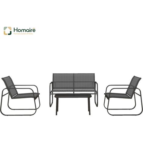 HOMAIRE Set de mobilier de jardin 4 pièces avec canapé 2 places, 2 chaises et table basse en mesh noir pour terrasse et jardin