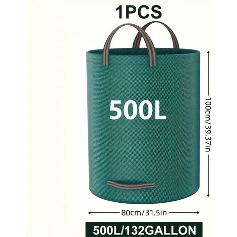 Sacs à déchets de jardin en polypropylène ultra-résistant (500 L) - Sacs réutilisables en tissu industriel avec poignées pour la collecte des plantes et des feuilles. (1/4)