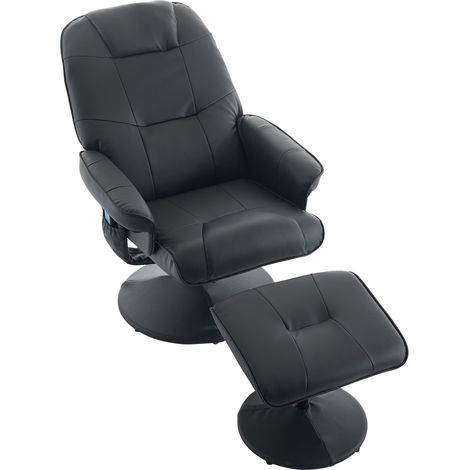 Fauteuil de massage inclinable avec fonctionnalité chauffante et repose-pieds, revêtement cuir PU noir, pivotant 360° (1/5)