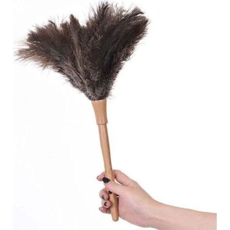 Plumeau en plumes d'autruche naturelles et moelleuses avec manche en bois, outil de nettoyage ménager (1/4)