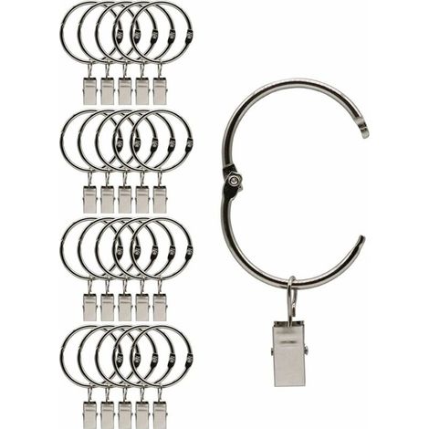 20 Pièces Anneaux à Pince à Rideau en métal Ouvrants, Ouverture et Fermeture faciles, diamètre intérieur 38 mm, pour Rideaux Lourds et Rideaux légers (Argent) (1/3)