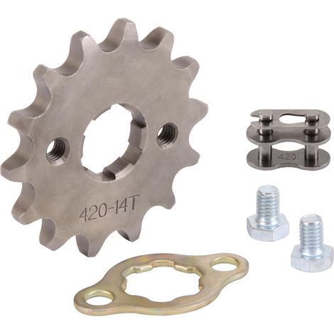 Pignon avant Moto 420-14T 20 mm de remplacement pour motos tout-terrain, pit bikes, mini-motos, quads et cyclomoteurs 50cc, 70cc, 90cc, 110cc et 125cc. (1/5)