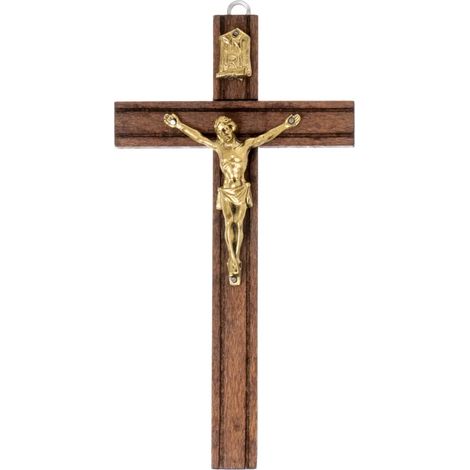 Croix suspendue en bois, marron, 8 x 15 cm, fraisée (1/3)
