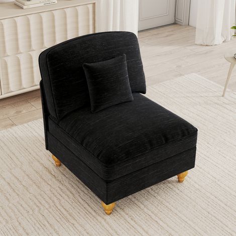Canapé Windsor sans accoudoirs en chenille noir avec 1 coussin – canapé d'angle moderne, salon, petit espace, appartement (1/4)