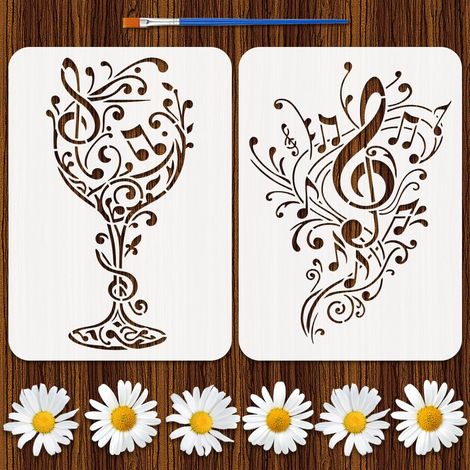 2Pcs Pochoir Musical Avec Pinceau 21x29.7cm Pochoirs Motif Notes de Musique Dansantes Réutilisable pour Bricolage Art sur Toile Meubles en Bois Décoration D'Intérieur (1/5)