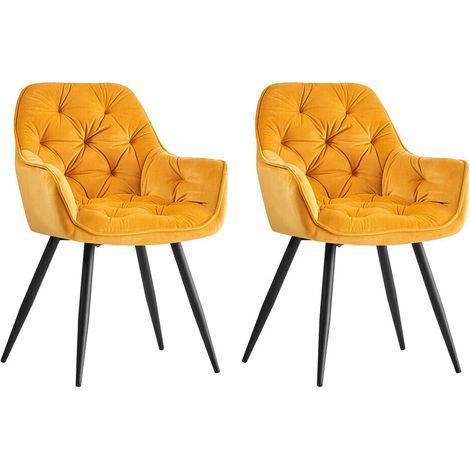 AINPECCA Dining Chairs Velvet Padded Seat Metal Legs Kitchen Chair Home Office(Yellow,2PCS) (1/5)