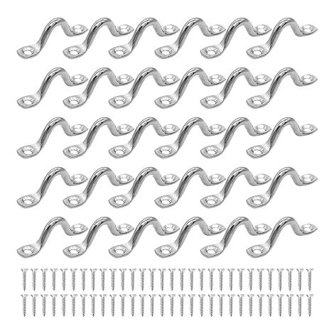 30 x Stainless Steel Bridge Buckles, 5 mm Eye Plate, 304 Stainless Steel Eyelet, Screwable with 60 Screws for Kayak, Canoe Rigging Attachment (1/5)