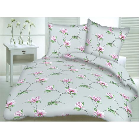 Bettwäsche-Set aus 100 % Baumwolle, 160 x 200 cm, graues Blumenmuster