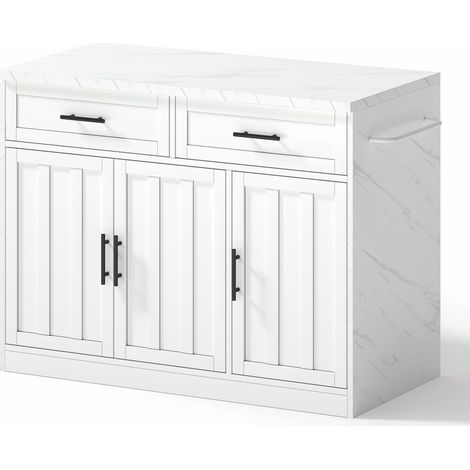 Isola da cucina 120 x 60 x 91 cm in MDF bianco con prese USB e barra (1/5)