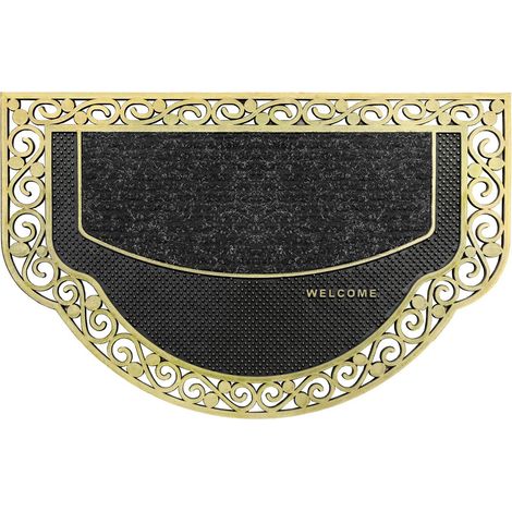 Zerbino Ingresso Semiluna Elegante Welcome Antiscivolo Gomma Robusta Tappeto Assorbente - Oro