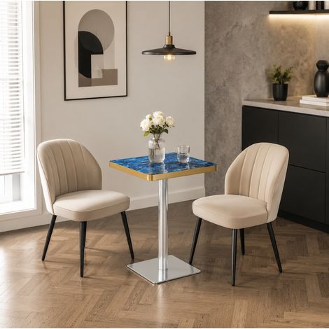 MEUBLIV Mesa de comedor cuadrada 60x60 cm azul efecto mármol, base de metal (1/5)