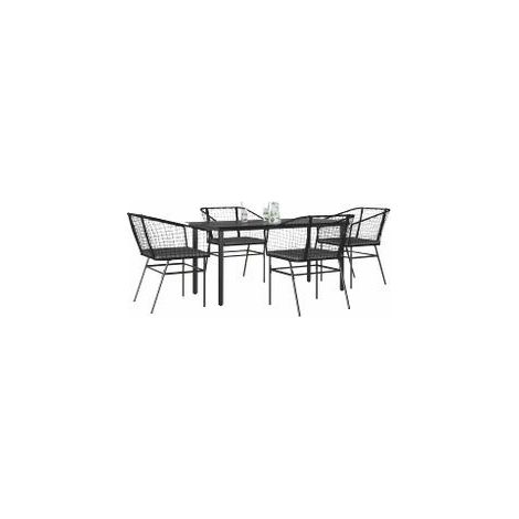 Ensemble à manger de jardin et coussins 5 pcs noir rotin verre (1/5)