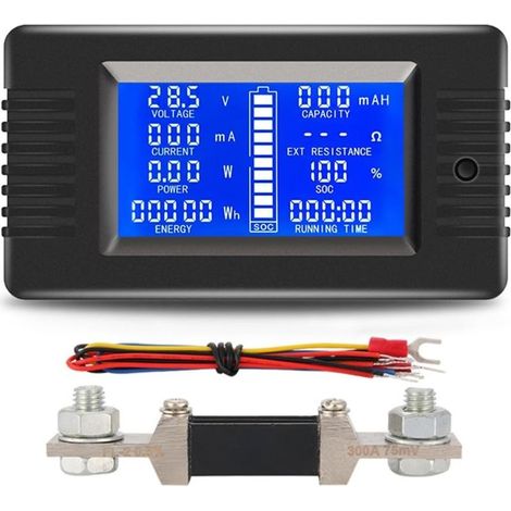 Gleichstrom-Voltmeter und -Amperemeter zum Testen von Autobatterien, Spannungsbereich 0–200 V, misst die Leistungsaufnahme bis zu 60.000 W und die Batteriekapazität bis zu 1000 Ah, 300 A (1/5)