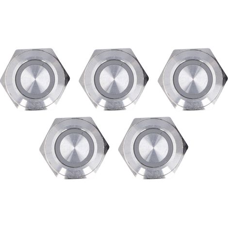 5 pièces interrupteur à bouton-poussoir momentané en métal réinitialisation automatique Ultra mince étanche avec LED 16mmDC3  6V blanc