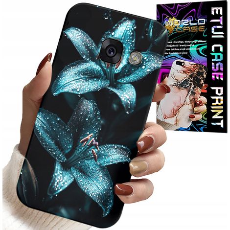 Custodia per Samsung A5 2017 - motivo gigli turchesi + vetro (1/5)