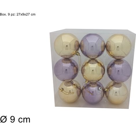 PALLA DIAMETRO 9 CM LUCIDA LILLA/ORO CONFEZIONE 9 PEZZI