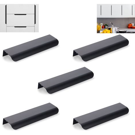 Ensemble de 5 poignées invisibles noires pour meubles de cuisine - 128 mm cc - noir mat