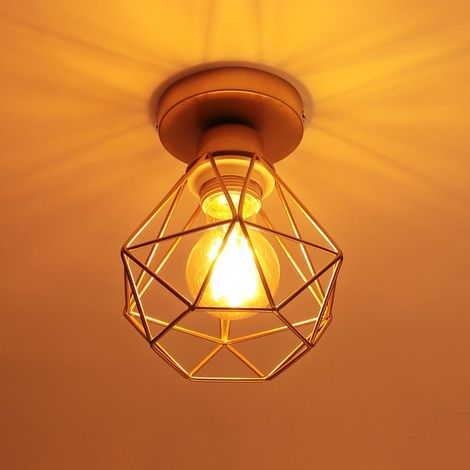 Plafonnier en Métal Cage Diamant E27 Rétro Industrielle Lustre Suspension pour Couloir Escalier Chambre Doré (1/5)