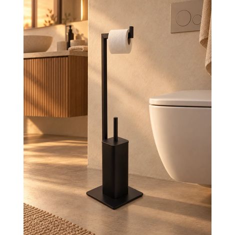 Piantana quadra portarotolo con portascopino nero opaco Tower