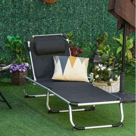fauteuil salon pliable inclinable aluminium noir OKMYHOME (1/3)