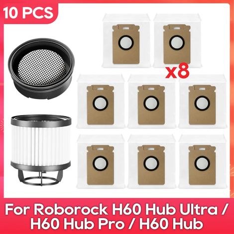 (Kit E) Convient aux aspirateurs Roborock H60 Hub Ultra / H60 Hub Pro / H60 Hub : pièces détachées et accessoires de remplacement pour sac à poussière et filtre. (1/4)