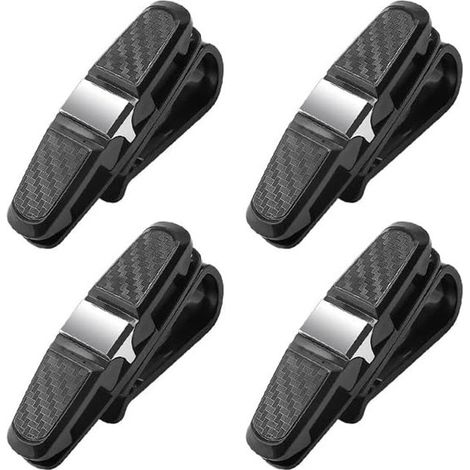 Confezione da 4 supporti universali per occhiali da auto con rotazione a 360°, doppio morsetto e design in fibra di carbonio, per occhiali da sole e carte, antigraffio (nero) (1/5)