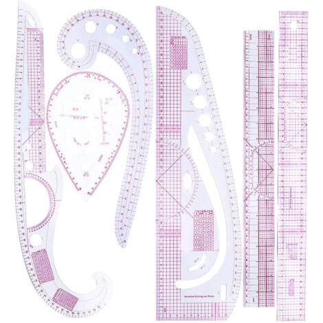 Accessoires de couture Patrons de couture Papier à motifs pour la couture Règle de courbe française 6 pièces/ensemble Échelle précise Transparent Pliable Règles de couture Modèle de dessin métrique (1/5)