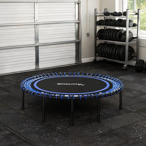 Trampoline de fitness bleu avec 36 cordes élastiques et 6 pieds (1/5)