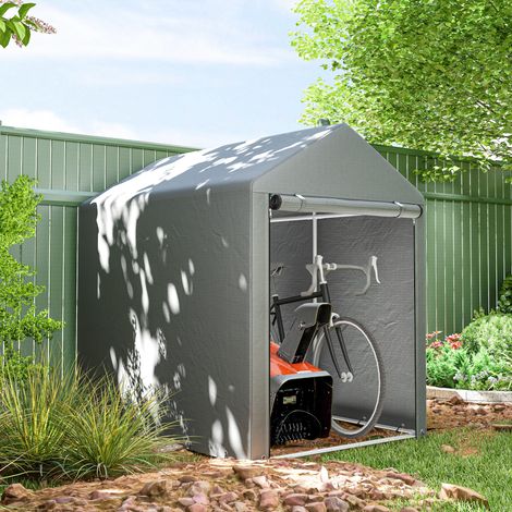Tente garage abri à outils housse anti-UV cadre métallique - Dimensions: 120x179x165cm - Couleur: Gris clair
