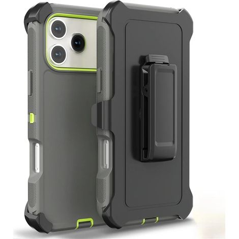 (Gris-vert, iPhone 17 Pro Max) Coque de téléphone 3-en-1 résistante avec clip antichoc (1/5)