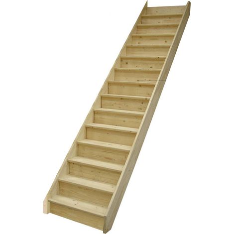 Levigne – Escalier droit sapin massif 285 cm – Kit recoupable avec 15 marches – Largeur 80 cm – Hauteur de marche 19 cm – Usage intérieur