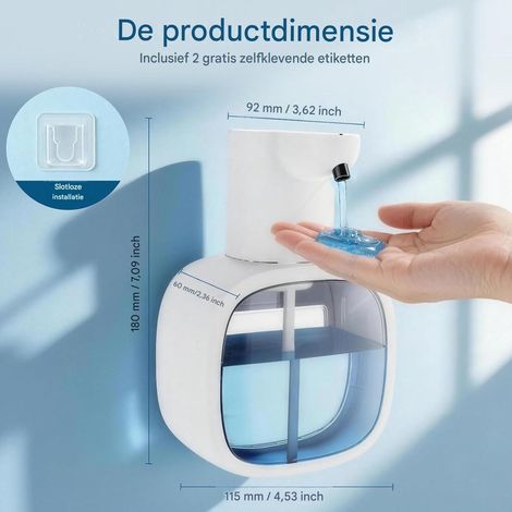 Distributeur de savon 500 ml - Mural - Contrôle automatique par capteur avec quatre réglages de dosage et mode de lavage spécial - 1 pièce - Blanc (1/5)