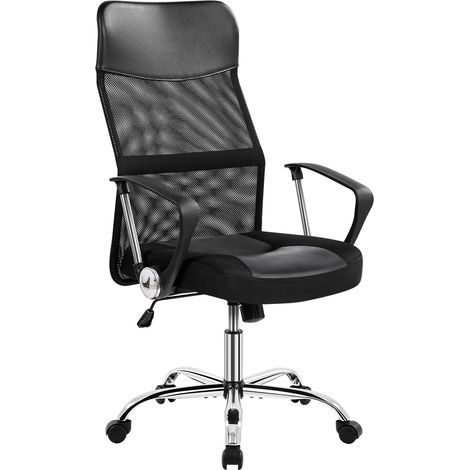 Yaheetech Sedia/Poltrona Ufficio Scrivania Ergonomica Girevole in Rete Traspirante Reclinabile Schienale Alto Imbottita in Ecopelle Altezza Regolabile con Braccioli e Rotelle Nera (1/5)