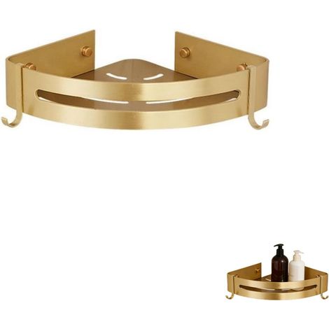 pièce - Panier de salle de bain triangulaire - Sans perçage - Or brossé - Étagère d'angle pour meuble-lavabo - Porte-gel douche - Étagère murale - Simple niveau - Or (1/5)