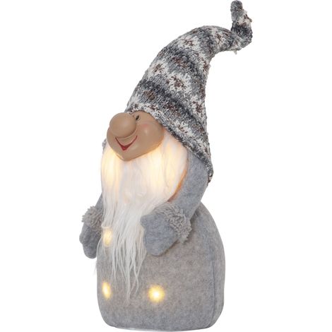 Star Trading Figurine de Noël LED Joylight de Star Trading, nain décoratif en tissu et corps en plastique avec éclairage en gris et blanc, blanc chaud, fonctionne sur piles, hauteur : 40 cm