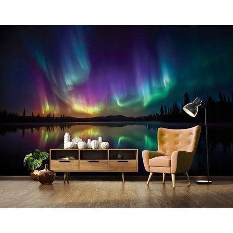 Fototapete Nordlicht Natur – Moderne Großformat Wandtapete 250x175 cm – Für Wohnzimmer & Schlafzimmer (1/5)