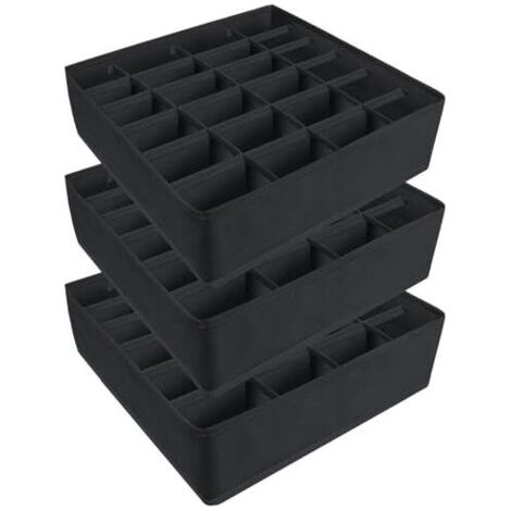 ALLIANDISLot de 3 Organisateur Tiroir, Boîtes de rangement sous vetement pliables en textile respirant, idéales pour chaussettes et cravates (Noir) (1/4)