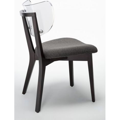 Sedia legno design moderno trasparente - Telaio MONOBLOCCO Faggio Tinto Moka - Tessuto BOUCLE - Grigio Caldo - SURI WOOD (1/5)